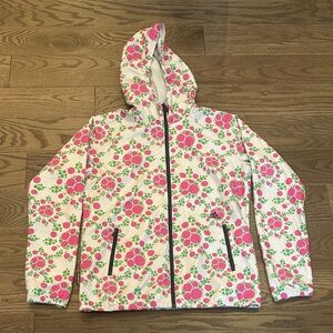 Adidas Climaproof Floral Dot Hooded Windbreaker Jacket White Pink Green Womens L